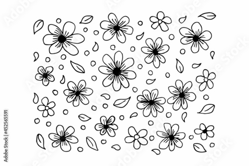 Black and white pattern flower arrangement in doodle or sketch style, vector graphics © Isolda