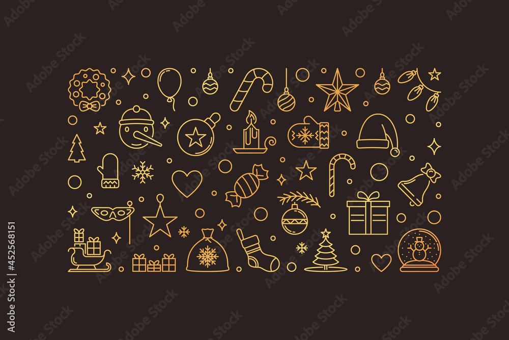 Obraz premium Christmas or New Year Banner modern outline golden design