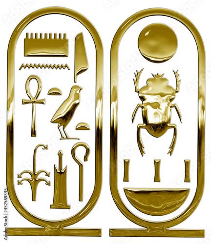 Konstfotografi Gold cartouche of Tutankhamun, pharaoh of ancient egypt, graphic elaboration