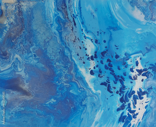 Acrylic background blue abstract texture. Fluid acrylic. Pouring art