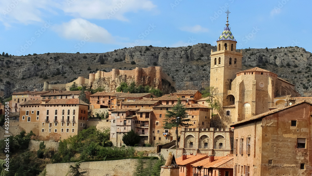 View of the pink city of Albarracin in Teruel,, Spain