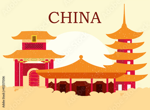 chinese temple with clouds