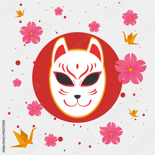 japanese cat lucky with flowers