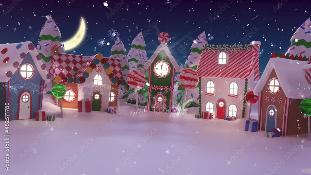 Animation of christmas season's greetings over winter scenery and moon Animation of christmas season's greetings over winter scenery and moon
