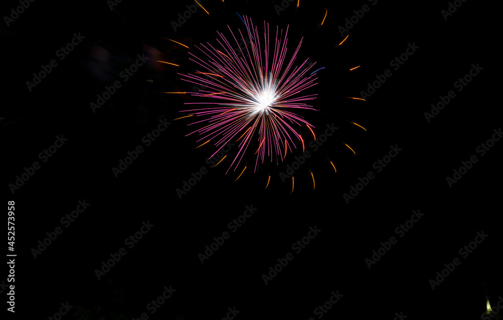 A Fireworks Display on a Beautiful Night Full of Color and Multiple Explosions