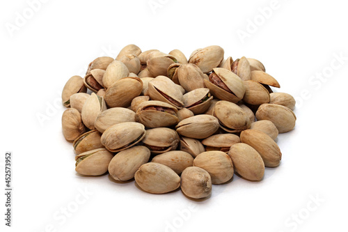 Pistachio nuts on white background