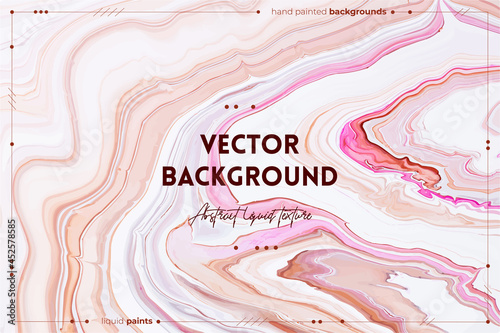 Fluid art texture. Abstract background with swirling paint effect. Liquid acrylic picture with beautiful mixed paints. Can be used for interior poster. Pink, white and beige overflowing colors.