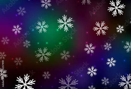 Dark Multicolor vector background with xmas snowflakes, stars.