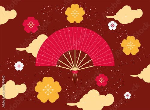 chinese fan with flowers