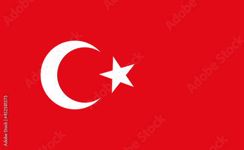 Turkey flag. Icon of turkish crescent on red square. National symbol of turkey, istanbul and ankara. Star of turk. Banner for country. Official flag for economy, military and religion. Vector