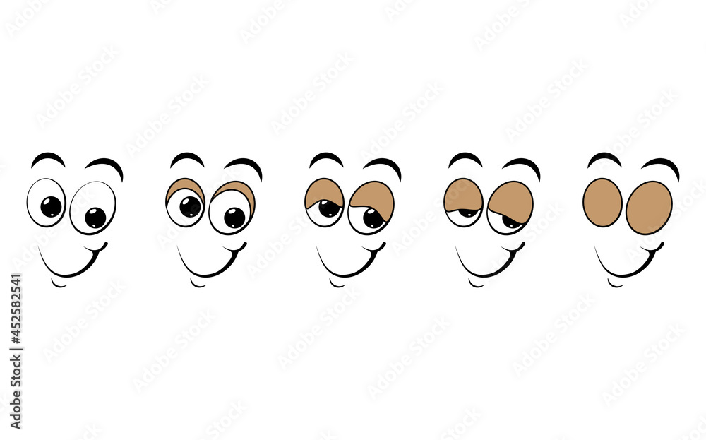 Fototapeta premium Blink eye animation step. Human cartoon face with blinking eyeball. Vector illustration on white background