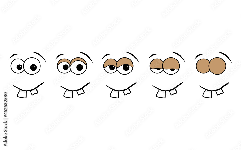 Blink eye animation step. Human cartoon face with blinking eyeball. Vector illustration on white background Blink eye animation step. Human cartoon face with blinking eyeball. Vector illustration on white background