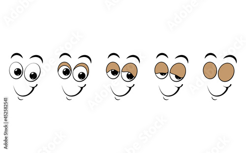 Blink eye animation step. Human cartoon face with blinking eyeball. Vector illustration on white background