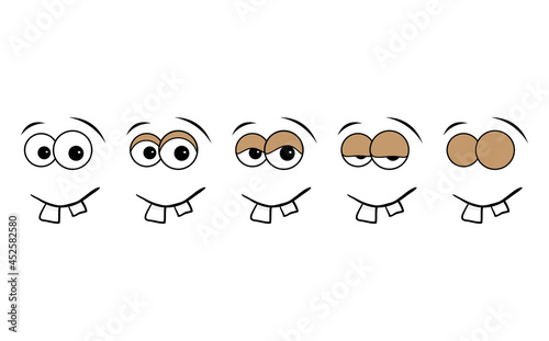 Blink eye animation step. Human cartoon face with blinking eyeball. Vector illustration on white background