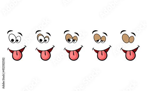 Blink eye animation step. Human cartoon face with blinking eyeball. Vector illustration on white background