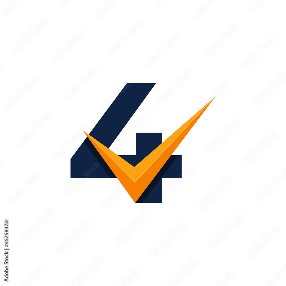 Approved Logo. Number 4 Check Logo Design Template. Eps10 Vector Approved Logo. Number 4 Check Logo Design Template. Eps10 Vector