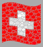Mosaic waving Swiss flag created with thumb up elements. Vector confirmation mosaic waving Swiss flag combined for political projects. Swiss flag collage is designed with randomized thumb up icons.