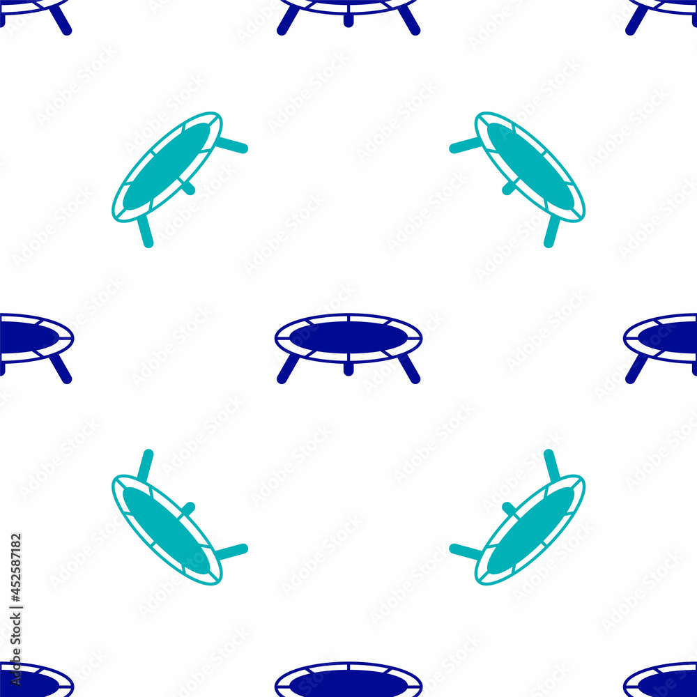 Blue Jumping trampoline icon isolated seamless pattern on white background. Vector Blue Jumping trampoline icon isolated seamless pattern on white background. Vector