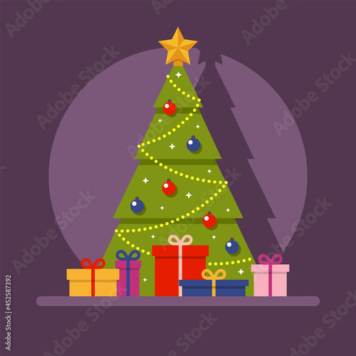 Christmas tree flat vector illustration.