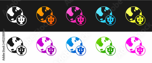 Set Psychology icon isolated on black and white background. Psi symbol. Mental health concept, psychoanalysis analysis and psychotherapy. Vector