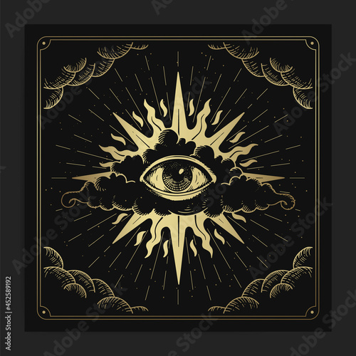 The Eye of Providence in engraving, hand drawn, luxury, celestial, esoteric, boho style, fit for spiritualist, religious, paranormal, tarot reader, astrologer or tattoo vector
