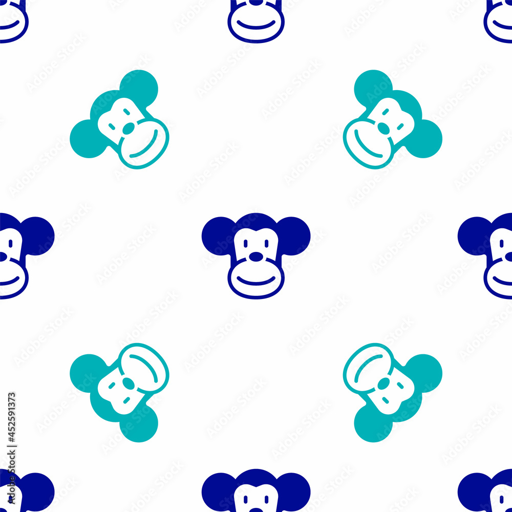 Obraz premium Blue Monkey icon isolated seamless pattern on white background. Animal symbol. Vector