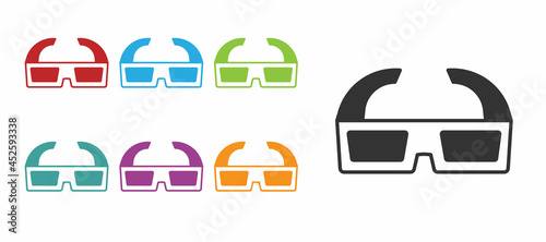 Black 3D cinema glasses icon isolated on white background. Set icons colorful. Vector