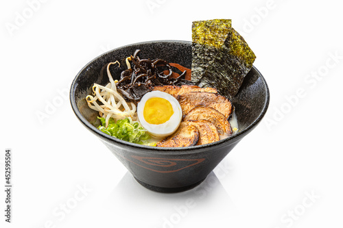 Tonkotsu Ramen dish on white background