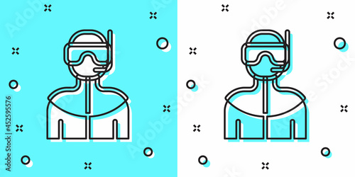 Black line Wetsuit for scuba diving icon isolated on green and white background. Diving underwater equipment. Random dynamic shapes. Vector