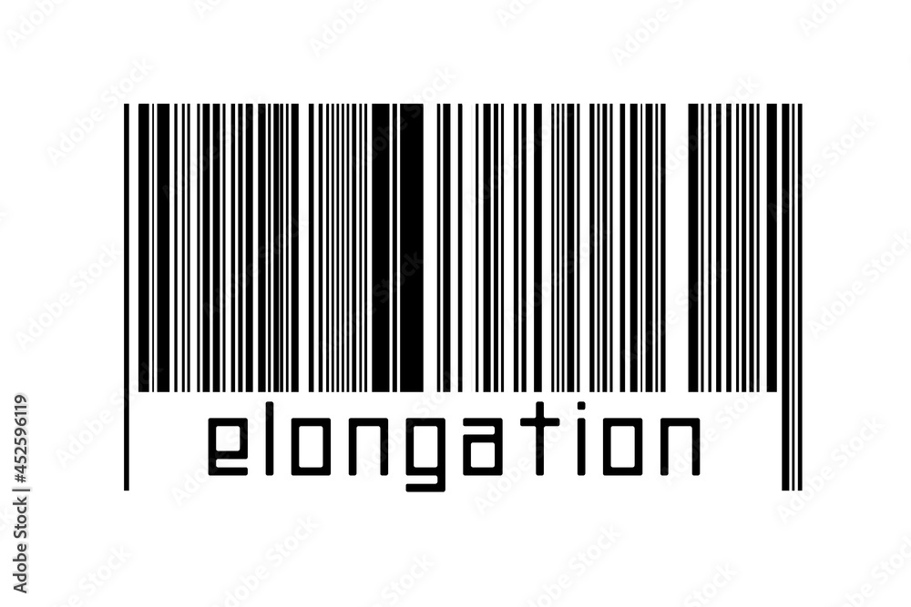 Digitalization concept. Barcode of black horizontal lines with inscription elongation - obrazy, fototapety, plakaty 