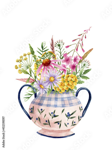 Bouquet with watercolors in a jug