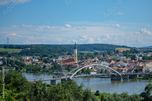 View over the river Danube to the city of Vilshofen, Germany