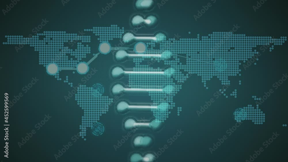 Animation of dna strand over world map Animation of dna strand over world map