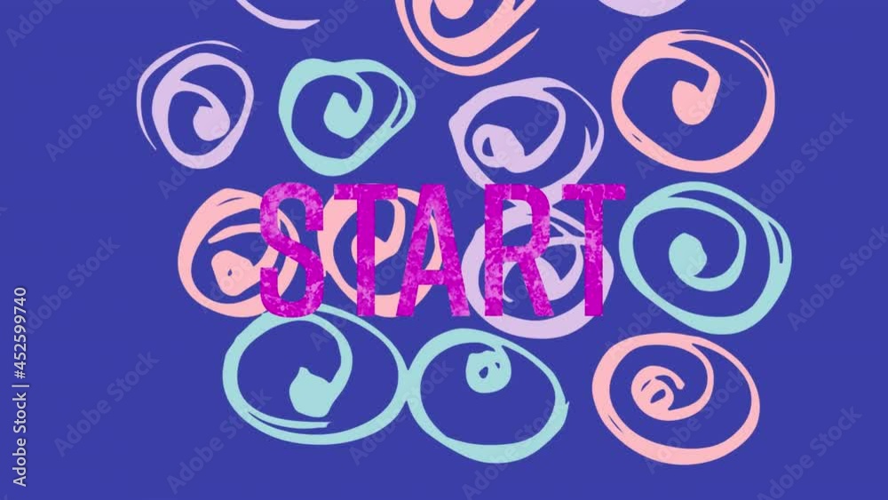 Animation of start text over colorful graphics and shapes Animation of start text over colorful graphics and shapes