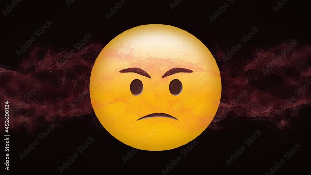 Animation of angry emoji icon over red wave Animation of angry emoji icon over red wave