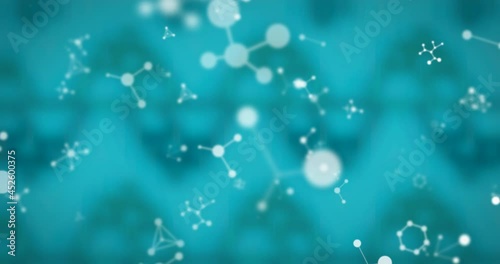 Animation of multiple falling networks of connections on blue background photo