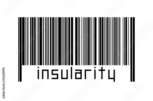 Digitalization concept. Barcode of black horizontal lines with inscription insularity