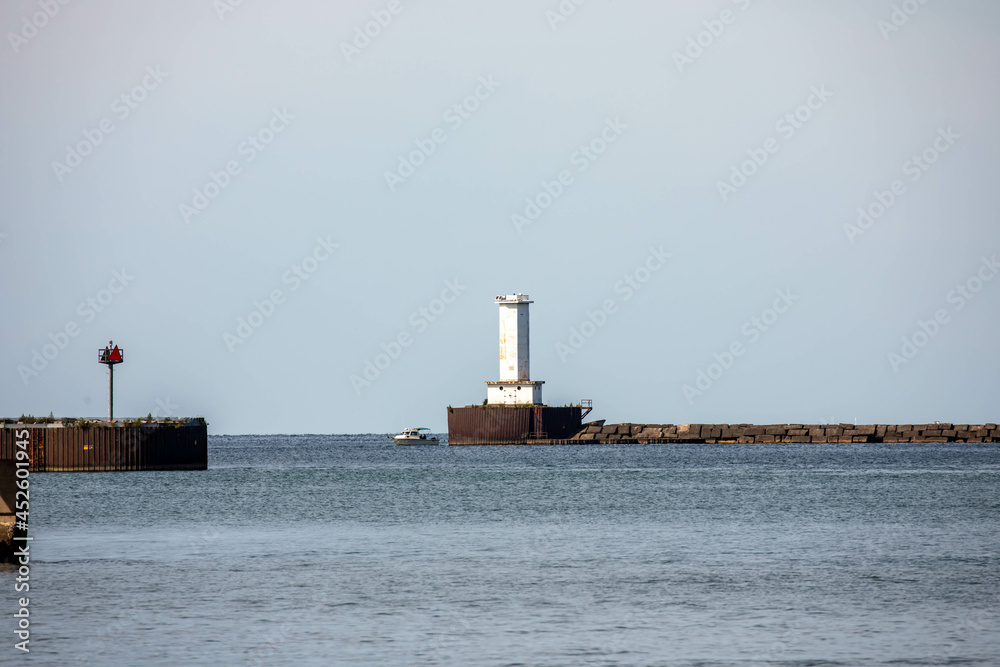 Buffalo Harbor Lighthouse on Lake Erie channel