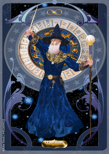 Canvas Print Magician Card - A magician is a sorcerer who casts supernatural spells and makes magic potions