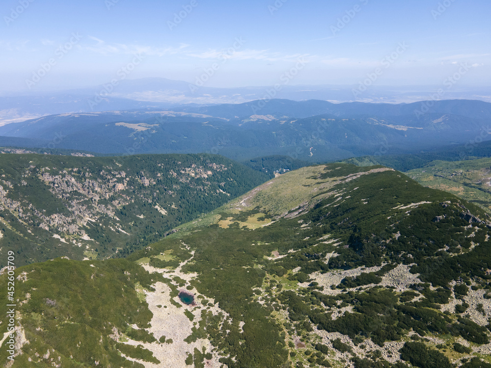 Aerial view of Rila Mountain near The Camel peak, Bulgaria