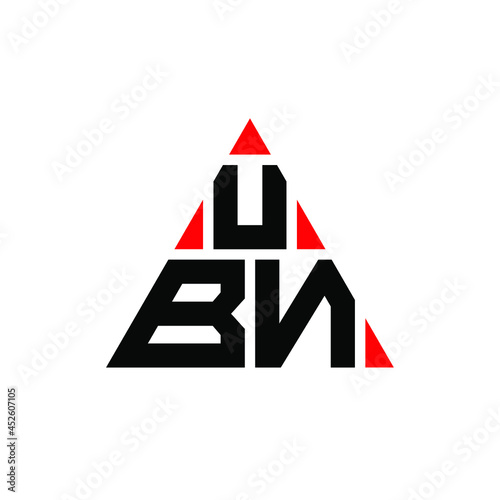 UBN triangle letter logo design with triangle shape. UBN triangle logo design monogram. UBN triangle vector logo template with red color. UBN triangular logo Simple, Elegant, and Luxurious Logo. UBN  photo