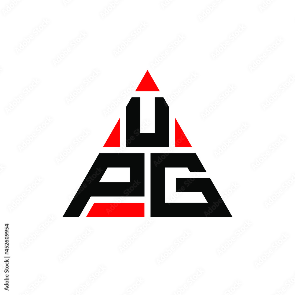 UPG triangle letter logo design with triangle shape. UPG triangle logo design monogram. UPG triangle vector logo template with red color. UPG triangular logo Simple, Elegant, and Luxurious Logo. UPG 