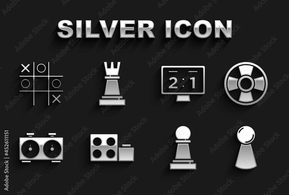 Set Toy building block bricks, Casino chip, Chip for board game, Chess, Time chess clock, Sport mechanical scoreboard, Tic tac toe and icon. Vector Set Toy building block bricks, Casino chip, Chip for board game, Chess, Time chess clock, Sport mechanical scoreboard, Tic tac toe and icon. Vector