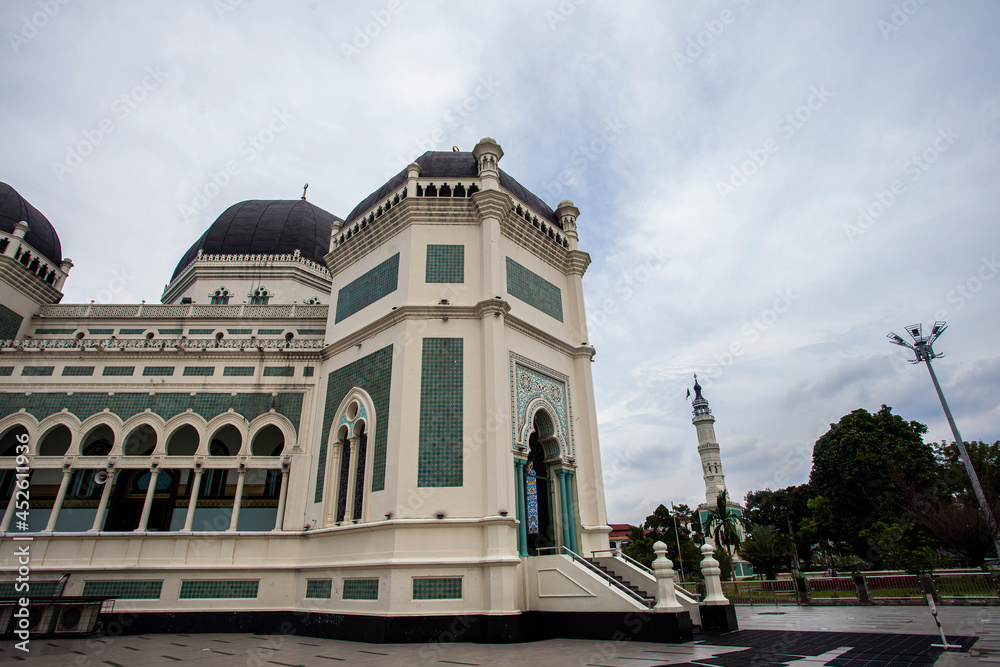 Masjid Raya Al-Mashun, The grand mosque of Medan City. Landmark and the biggest mosque in Medan, North Sumatra, Indonesia.