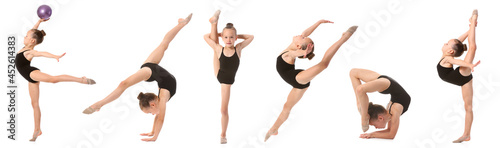 Set of little girl doing gy...
