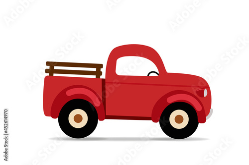 red truck car.Classic vehicle car in vector illustrative. Cartoon of pickup antique car.