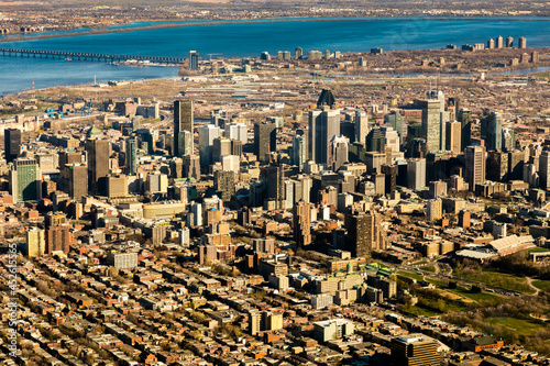 Aerial view of downtown Montreal in spring, Montreal, Quebec, Canada