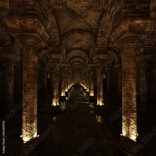 3d-illustration of an underground cistern with water