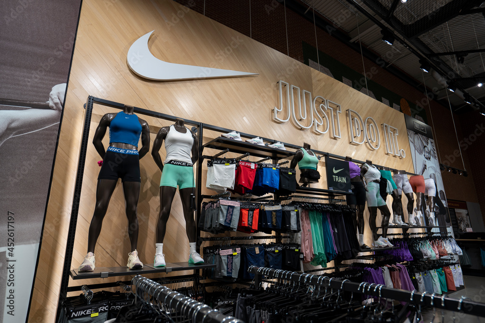 Tigard, OR, USA - July 28, 2021: Nike shoes, apparels, accessories, and  gear on display in the Dick's Sporting Goods store at Washington Square in  Tigard, Oregon. Stock Photo | Adobe Stock