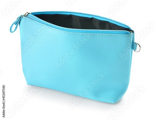 Stylish cosmetic bag on whi...